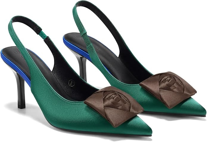 Coutgo Womens Closed Toe Heels Slingback Pointed Toe Flower Dress Shoes | Women's Pumps,3-inch St... | Amazon (US)