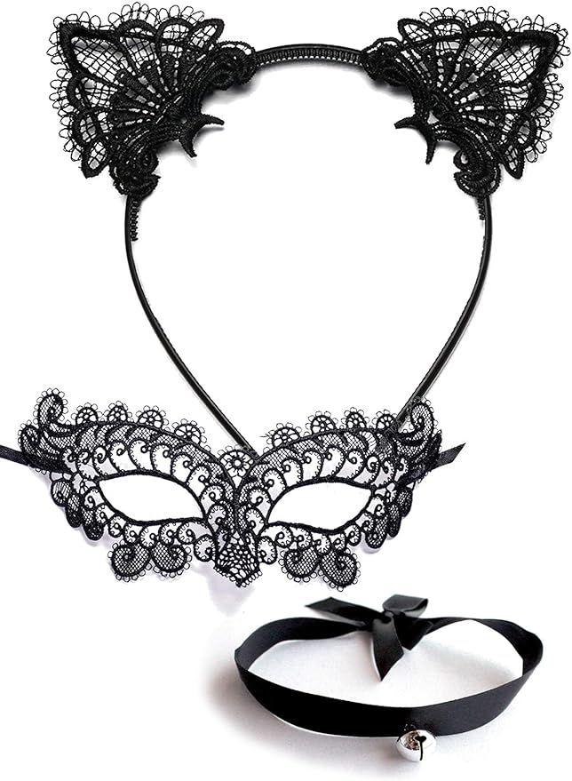 Amazon.com: Black Cat Costume for Women with Sexy Masquerade Mask, Lace Cat Ears Headband & Kitty... | Amazon (US)