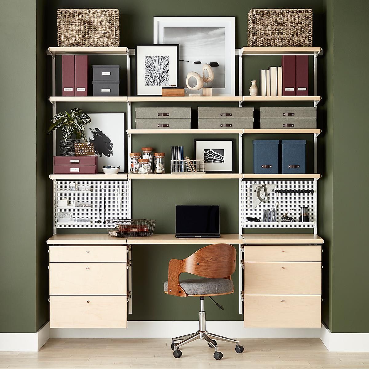 Elfa Décor Birch & White Home Office | The Container Store