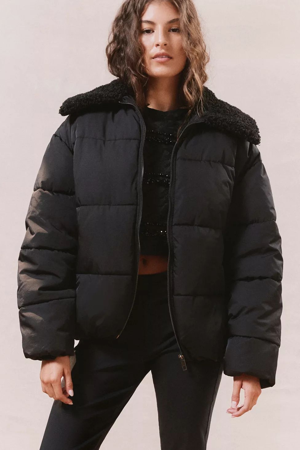 UO Duckie Faux Shearling Collar Puffer Jacket | Urban Outfitters (US and RoW)