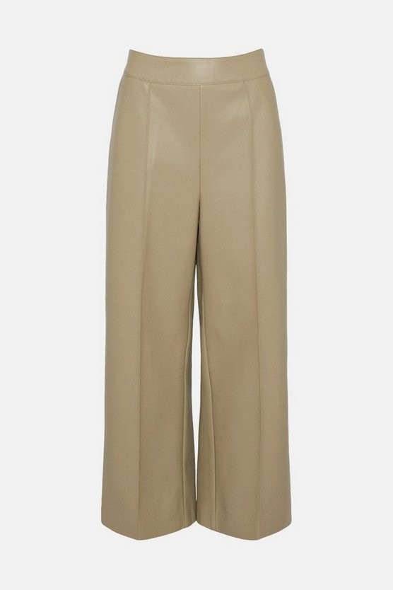 Faux Leather Wide Crop Trouser | Warehouse UK & IE