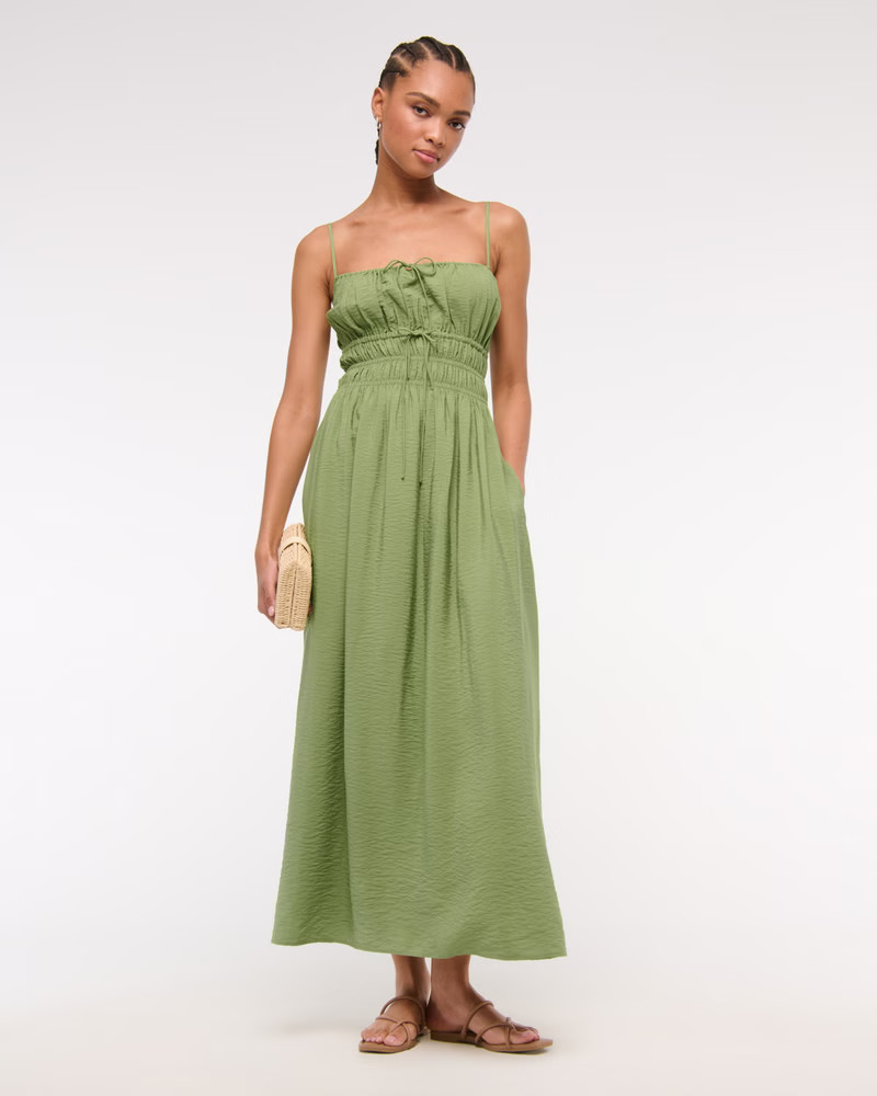 Smocked Tie-Front Maxi Dress | Abercrombie & Fitch (US)