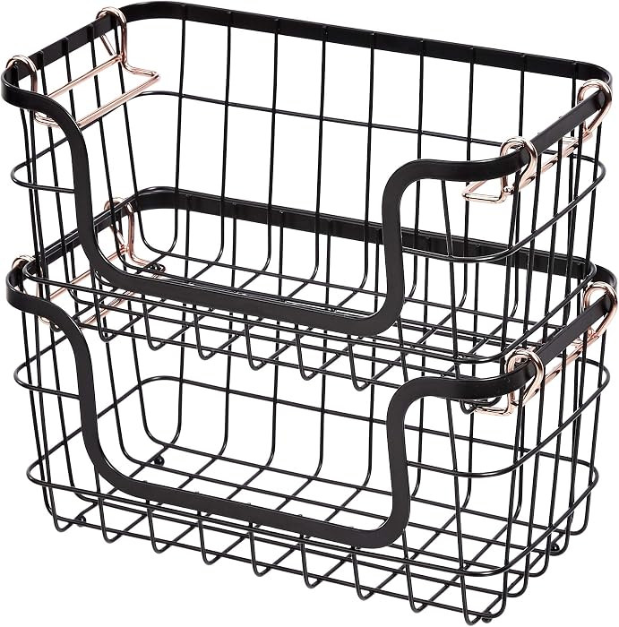 Amazon Basics Stackable Metal Wire Rectangular Storage Baskets for Kitchen, Bathroom or Pantry Or... | Amazon (US)