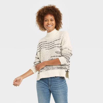Women's Mock Turtleneck Marled Pullover Sweater - Knox Rose™ Oatmeal S | Target