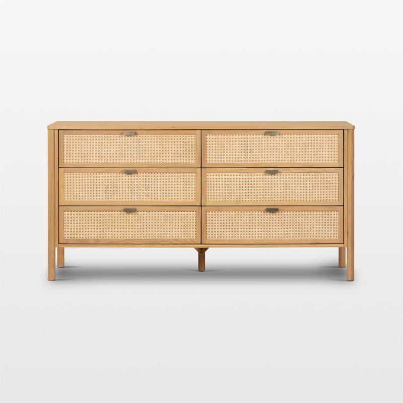 Tisdell Cane and Khaki Oak Wood 6-Drawer Dresser | Crate & Barrel | Crate & Barrel