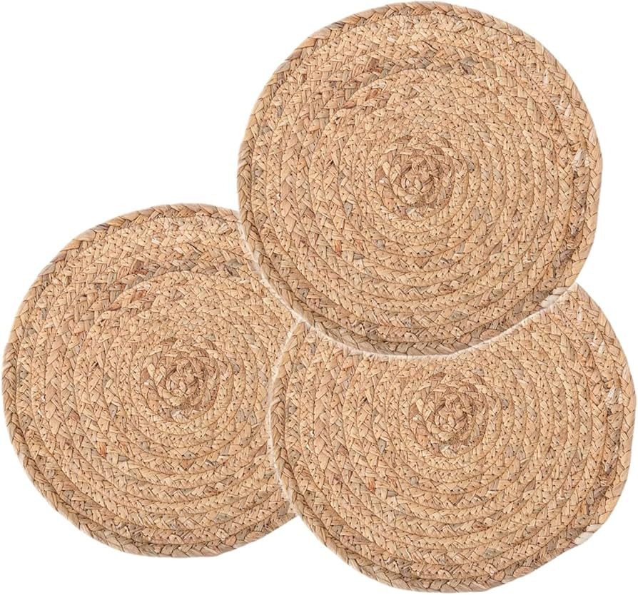 Rustic Round Pot Holders Trivets Set 3 Pcs 100% Water Hyacinth, Coaster Mat Holder for Hot Dishes... | Amazon (US)