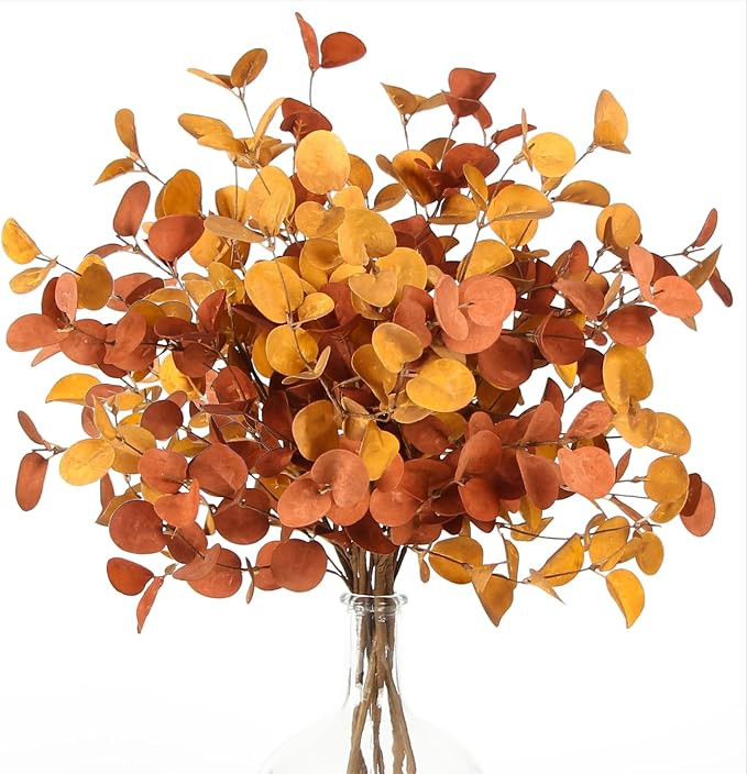 6 Pcs Fall Stems Artificial Eucalyptus 26.7'' Tall Decor Fake Silver Dollar Leaves Branches for V... | Amazon (US)
