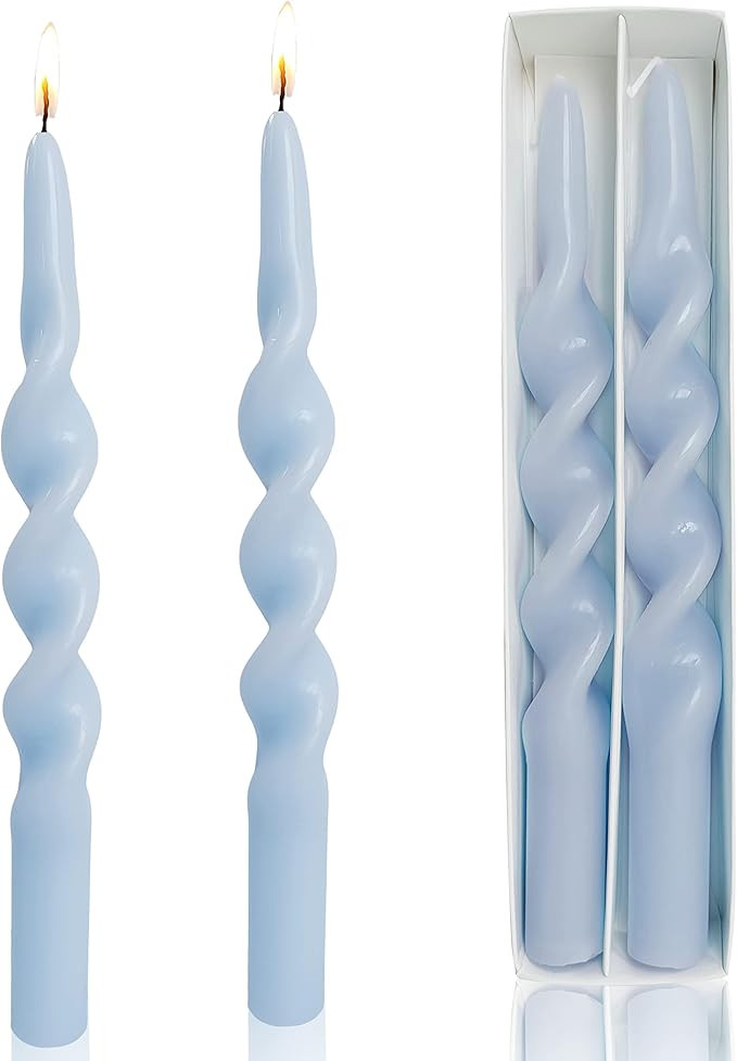 Twisted Taper Candle Light Blue Spiral Candlesticks 10 Inch Unscented Handmade Dinner Candles Set... | Amazon (US)