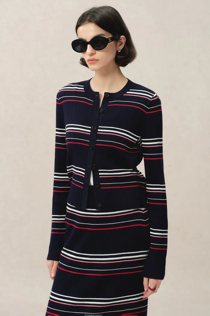 Vito Striped Cardigan in Lyocell Blend Knit | Fabrique