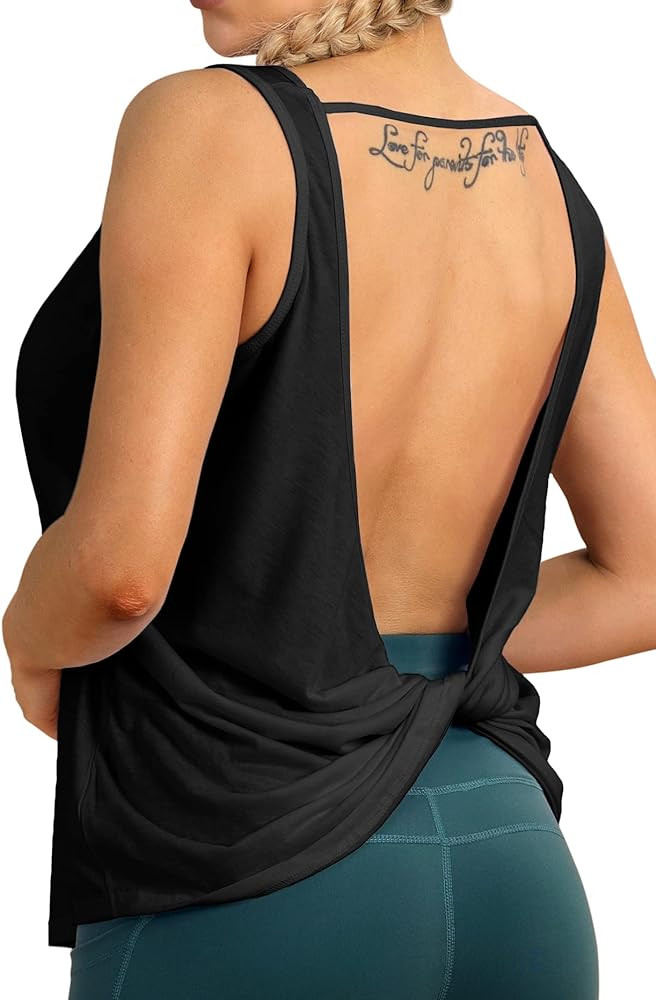 icyzone Women's Open Back High Neck Workout Athletic Gym Tank Tops | Amazon (US)