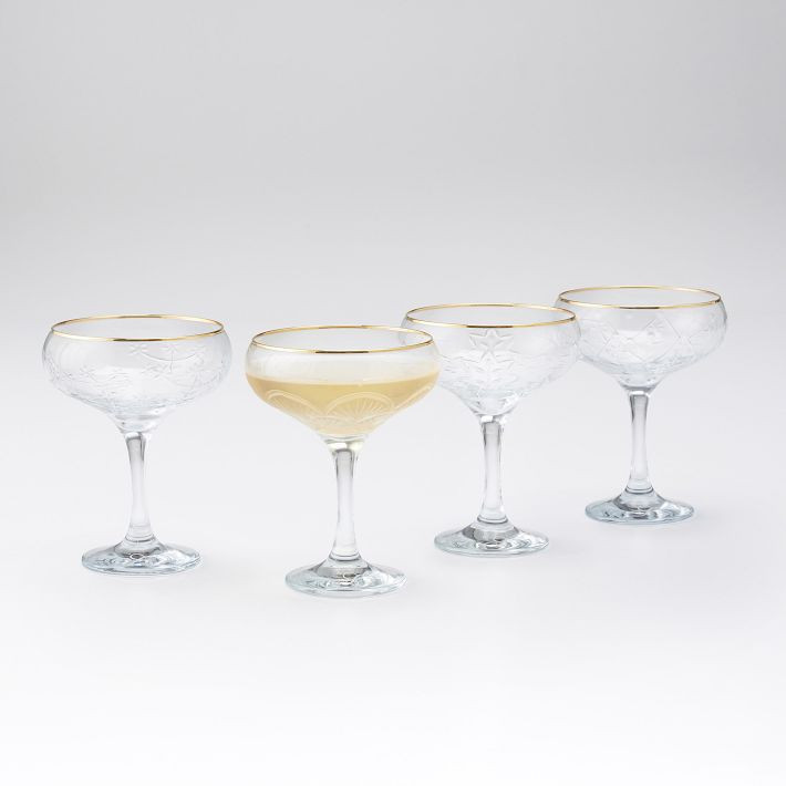 Mark &amp; Graham x Pencil &amp; Paper Co. Etched Coupe Glasses, Set of 4 | Mark and Graham