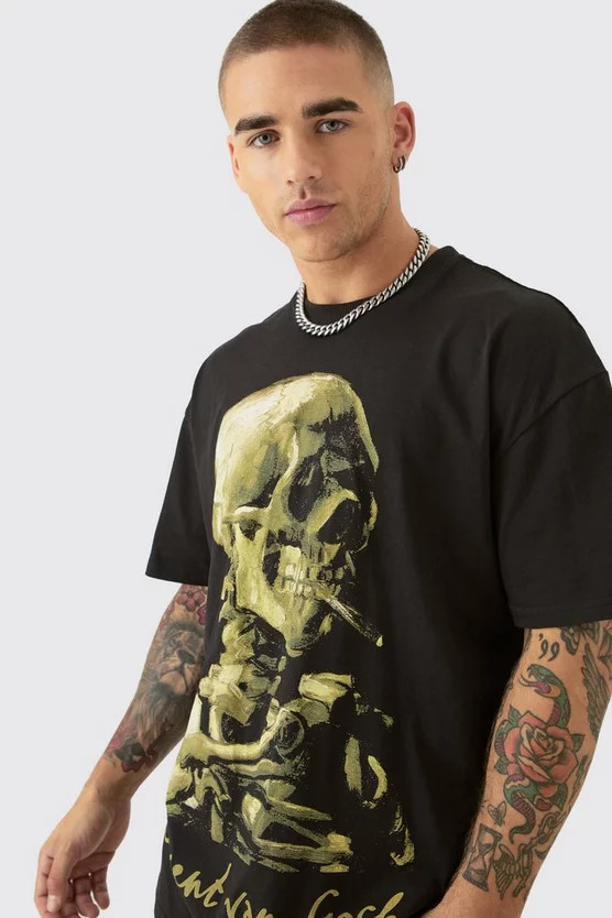Oversized Van Gogh Skull License T-shirt | boohooMAN (US & Canada)