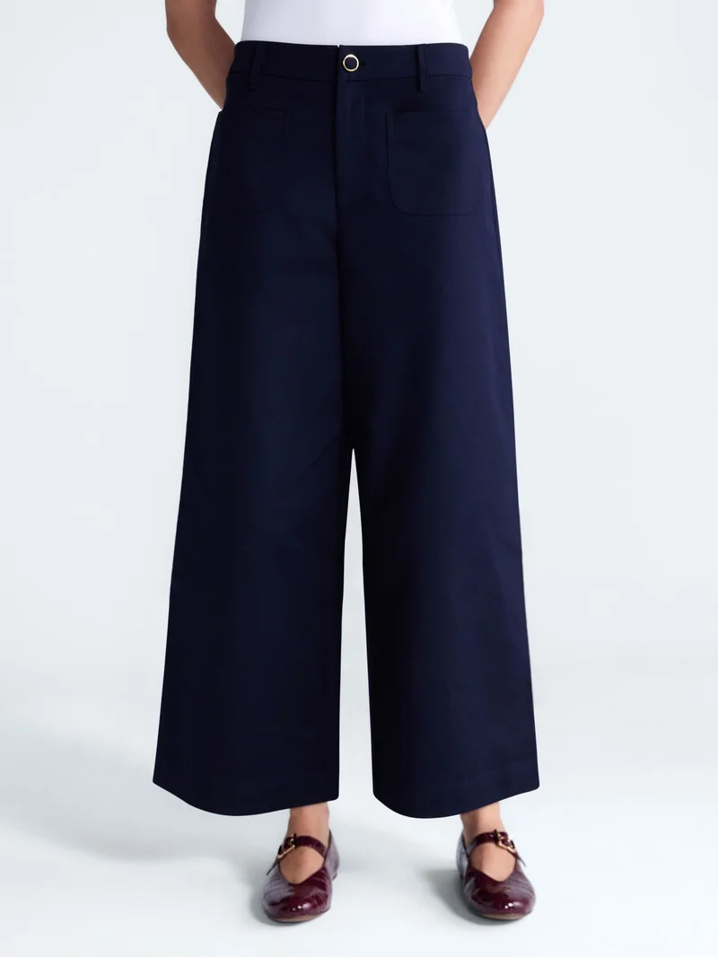 Free Assembly Women's High Rise Cropped Wide Leg Trousers with Patch Pockets, 24" Inseam, Sizes 0... | Walmart (US)