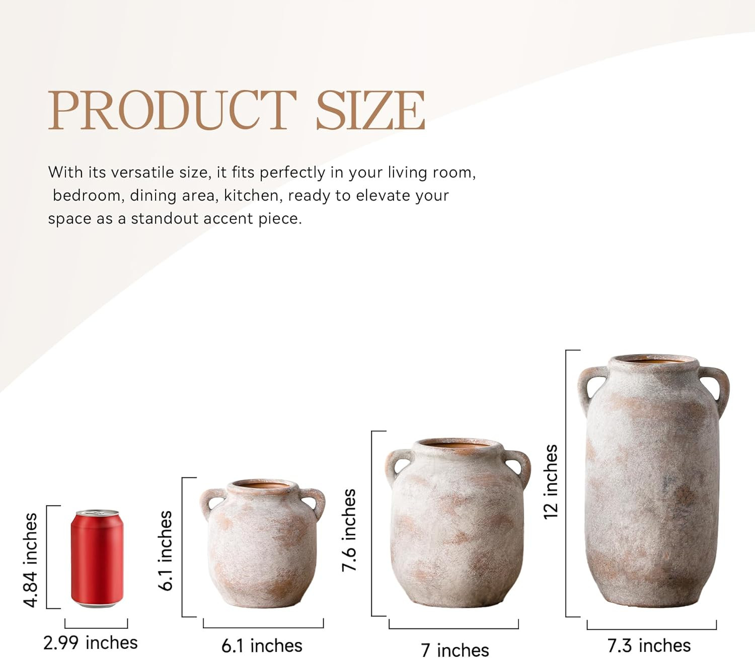 Ceramic Flower Vase Home Decor - 7.6 Inch Farmhouse Rustic Table Vases with Handle Living Room De... | Amazon (US)