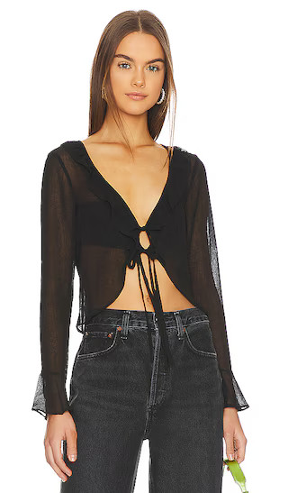 Vica Ruffle Tie Top in Black | Revolve Clothing (Global)