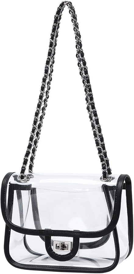 Womens PVC Clear Purse Handbag with Chain Stadium Approved Clear Bag See Through Bag for Working ... | Amazon (US)