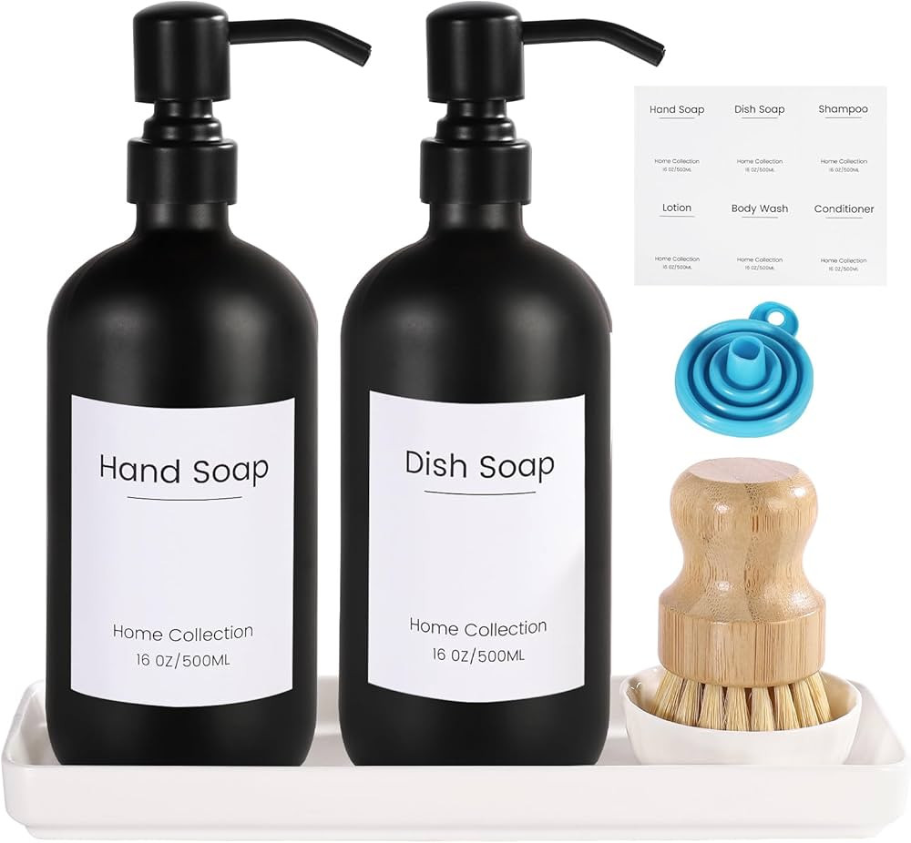 Kitchen Soap Dispenser Set with Ceramic Tray and Stainless Steel Pump, Hand and Dish Soap Dispens... | Amazon (US)