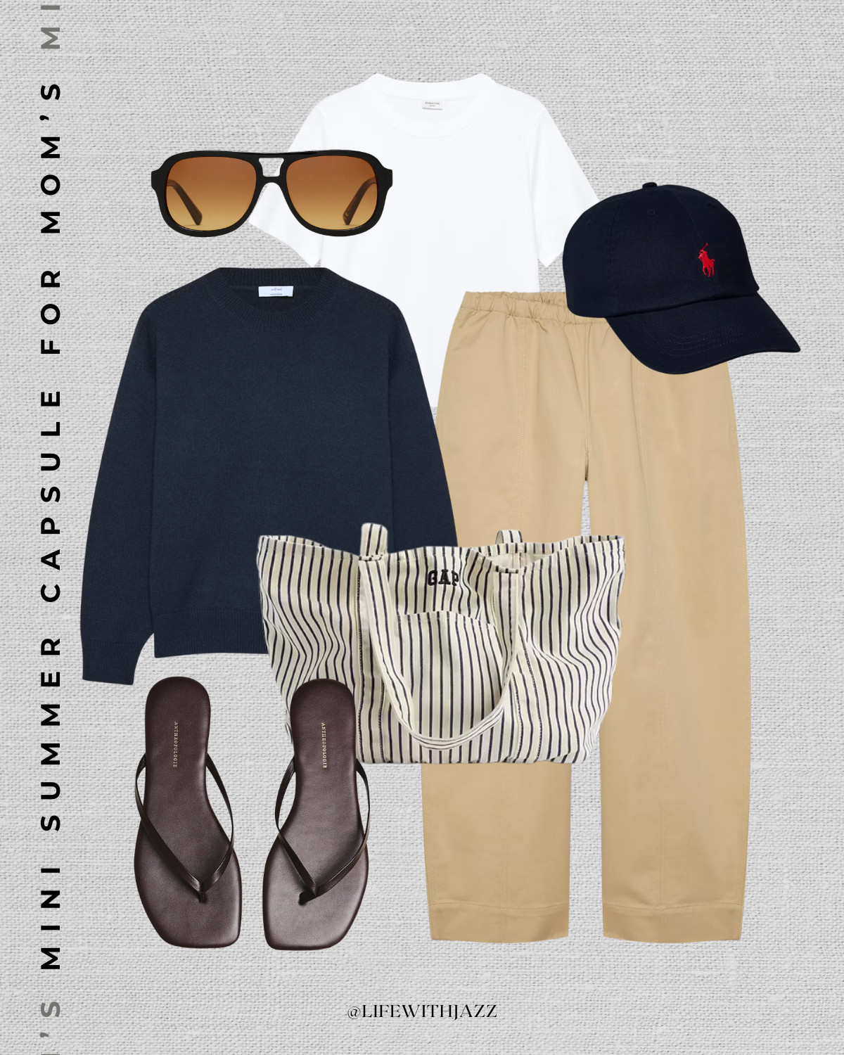 casual summer mom outfit

minimal style / summer style / aritzia cashmere sweater / khaki barrel pants / polo Ralph Lauren hat / chocolate brown flip flops / gap striped tote bag / Madewell aviator sunglasses

#LTKootd #LTKmomlife
