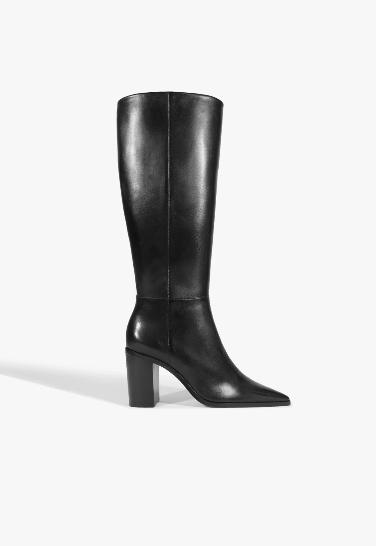 Mikki Up Pointed Toe Block Knee High Boot | Black | Leather | Schutz (US)