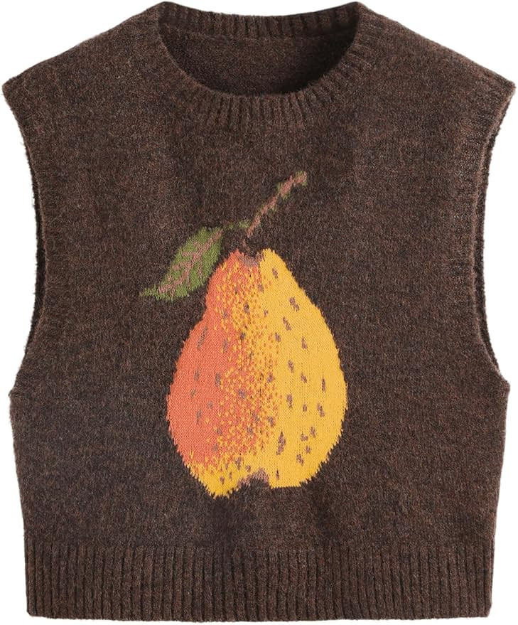 CIDER Knit Wool-Blend Round Neckline Pear Graphic Vest | Amazon (US)