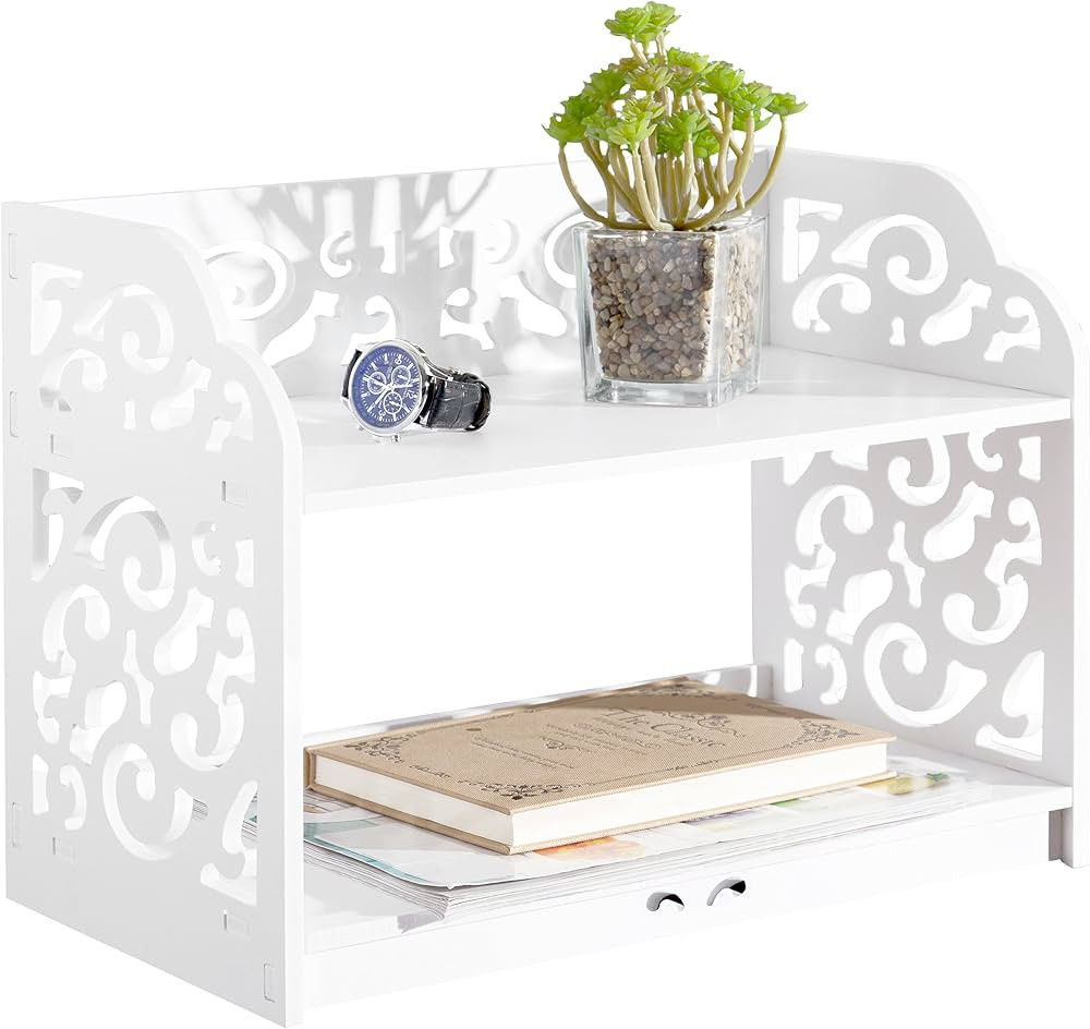MyGift Decorative Vintage White Desktop Storage Organizer Display Shelf Rack with Cutout Scrollwo... | Amazon (US)