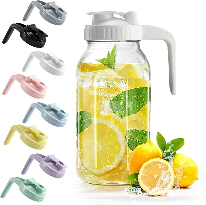 Mason Jar with Pour Spout Lid V-shaped, 2 Quart Iced Tea Pitcher Double Leak Proof, 64 oz Drink P... | Amazon (US)