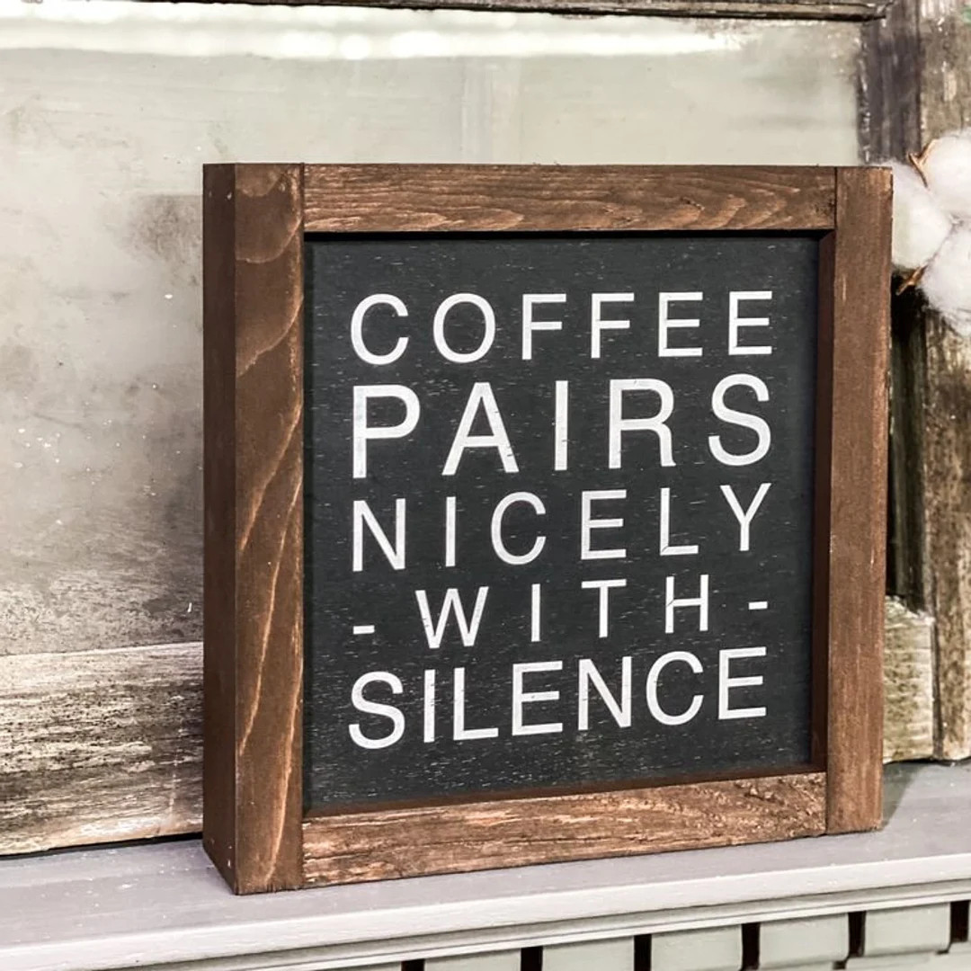 Coffee & Silence Wood Sign - Etsy | Etsy (US)