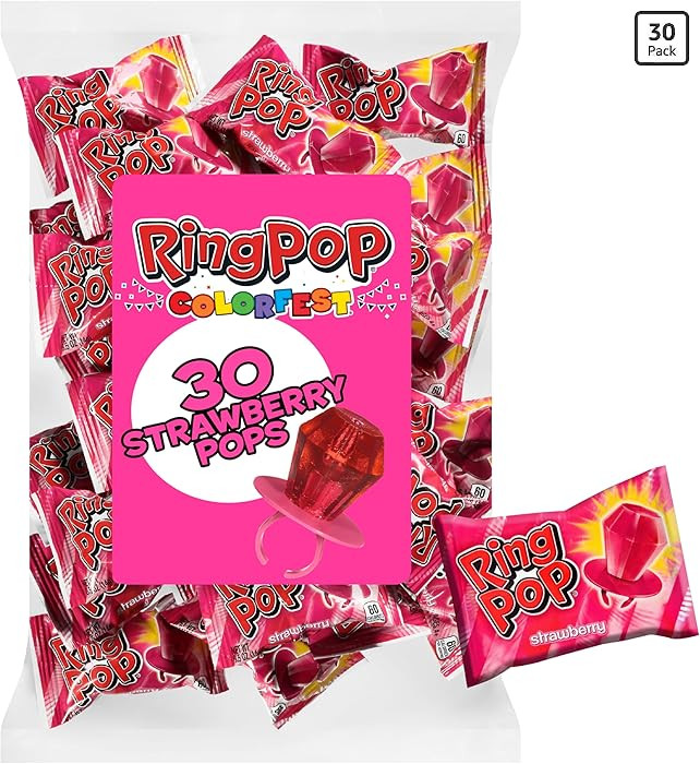 Ring Pop Individually Wrapped Pink Candy, Strawberry 30 Count Lollipop Bulk Pack – Lollipop Suc... | Amazon (US)