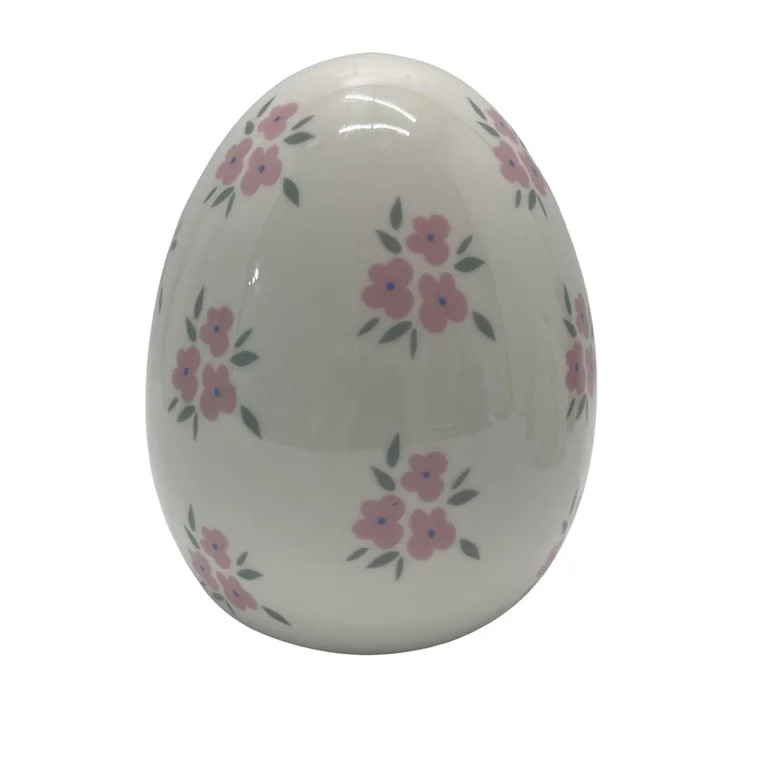 Ceramic Flower Easter Egg Decoration, Pink and White, 6", by My Texas House | Walmart (US)
