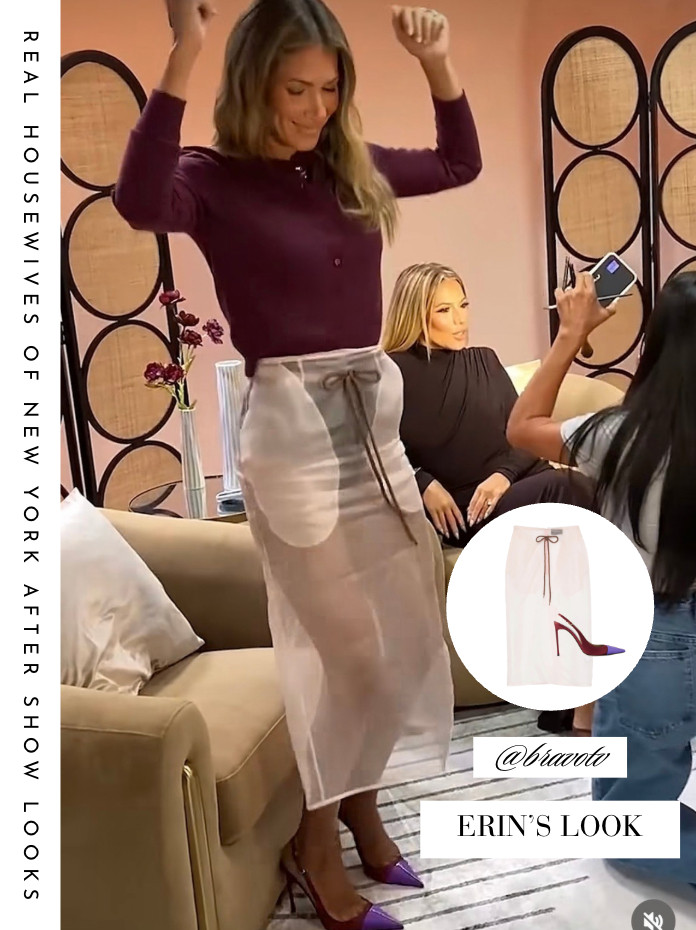 Erin Lichy's White Sheer Skirt and Heels 📸= @bravotv 

 