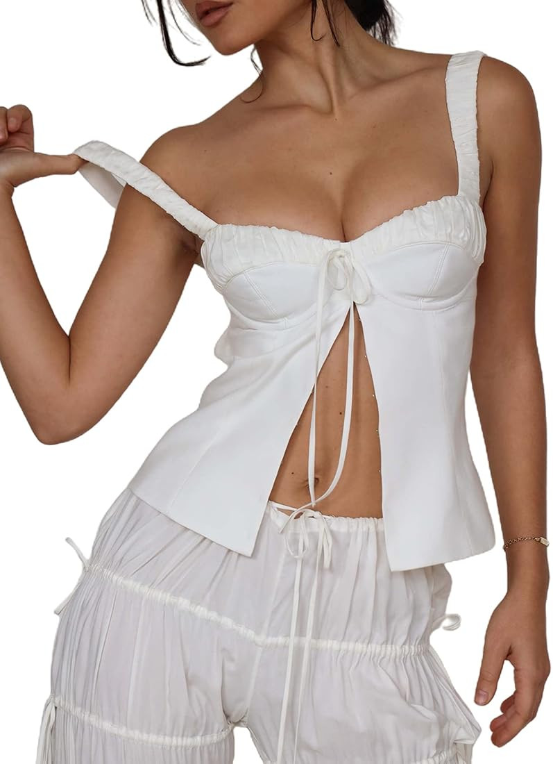 BHMAWSRT Womens Sexy Halter Neck Camisoles Vest Y2K Backless Tie Up Hollow Out Summer Slim Fit cami  | Amazon (US)