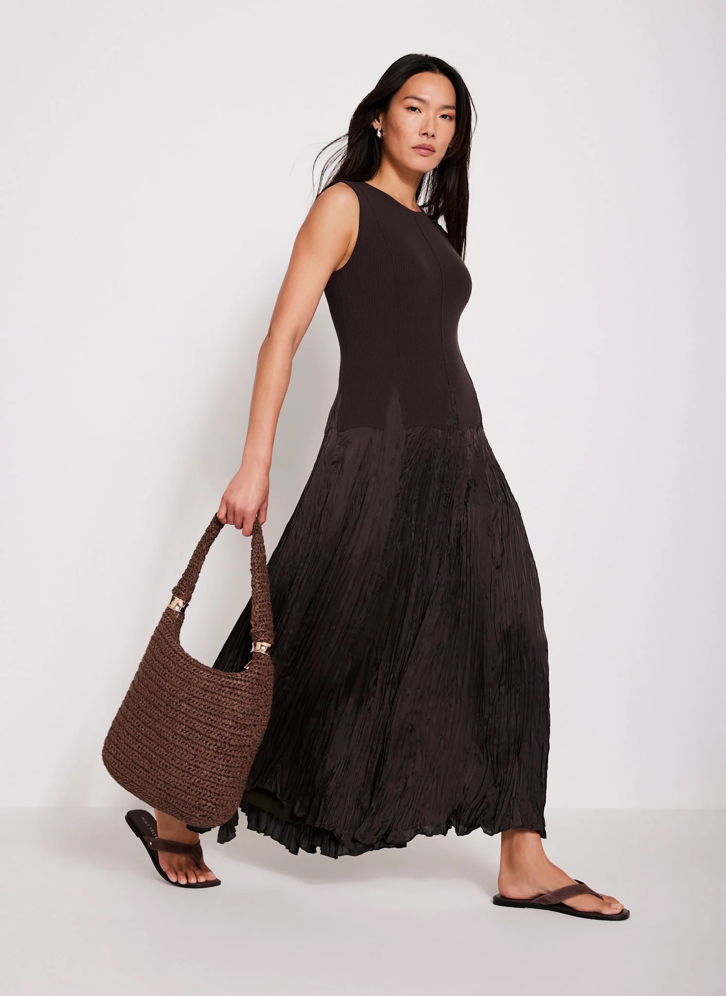 Dark Brown Mix Maxi Dress | Mint Velvet