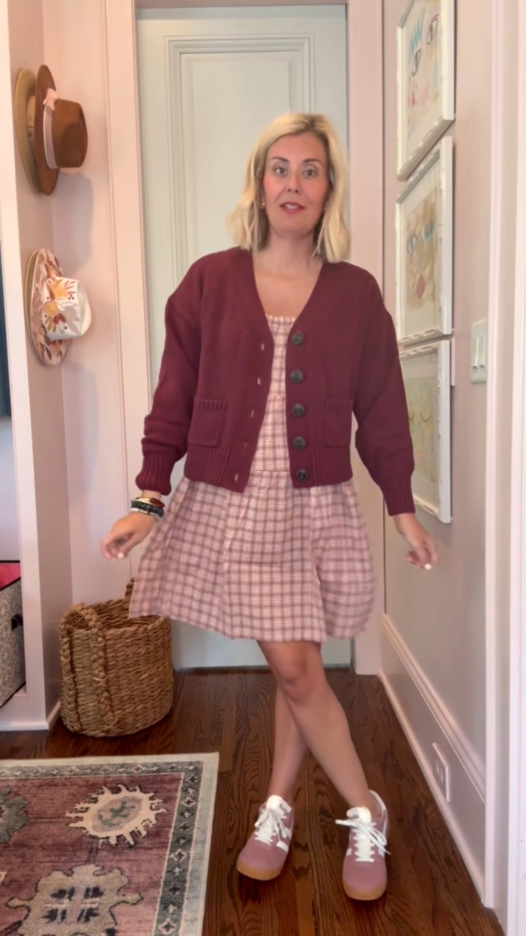 We had this cardigan in chartreuse and it sold out instantly! Love this color & plaid dress! 
Dress & cardigan  - xs 
Sneakers - 8 tts 

*code Catherine20 at Allie + Bess

#LTKdayinmylife #LTKootd #LTKmomlife