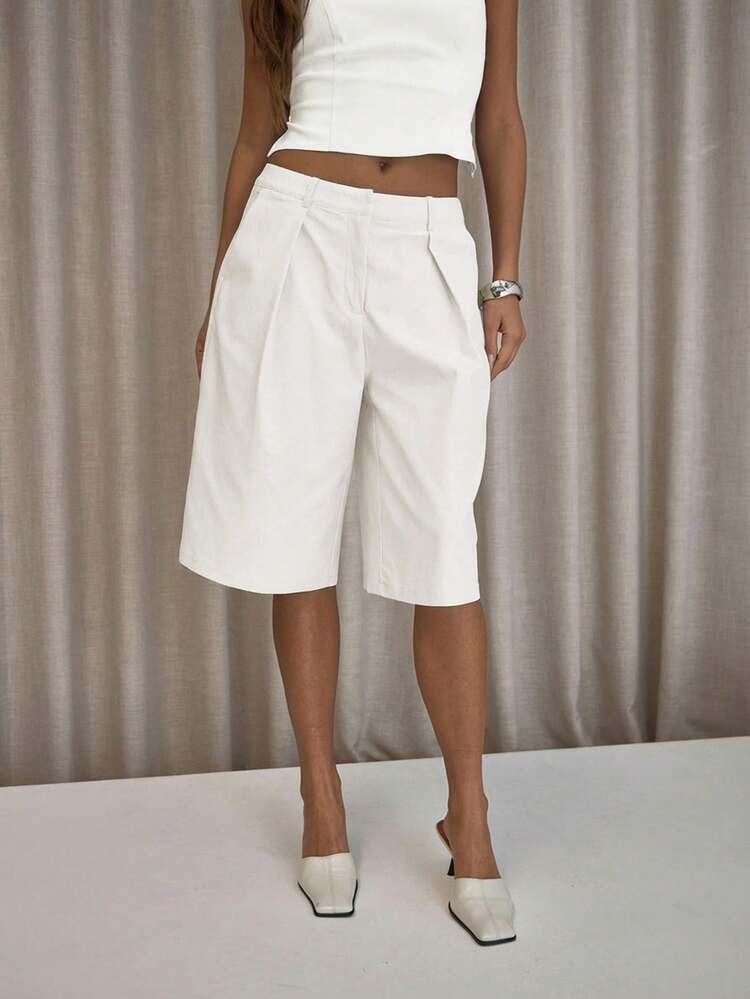MUSERA Pleated Straight Fit Tailored Longline Shorts Only Classy Sexy Streetwear Night Out Party Elegant Casual Summer Holiday | SHEIN