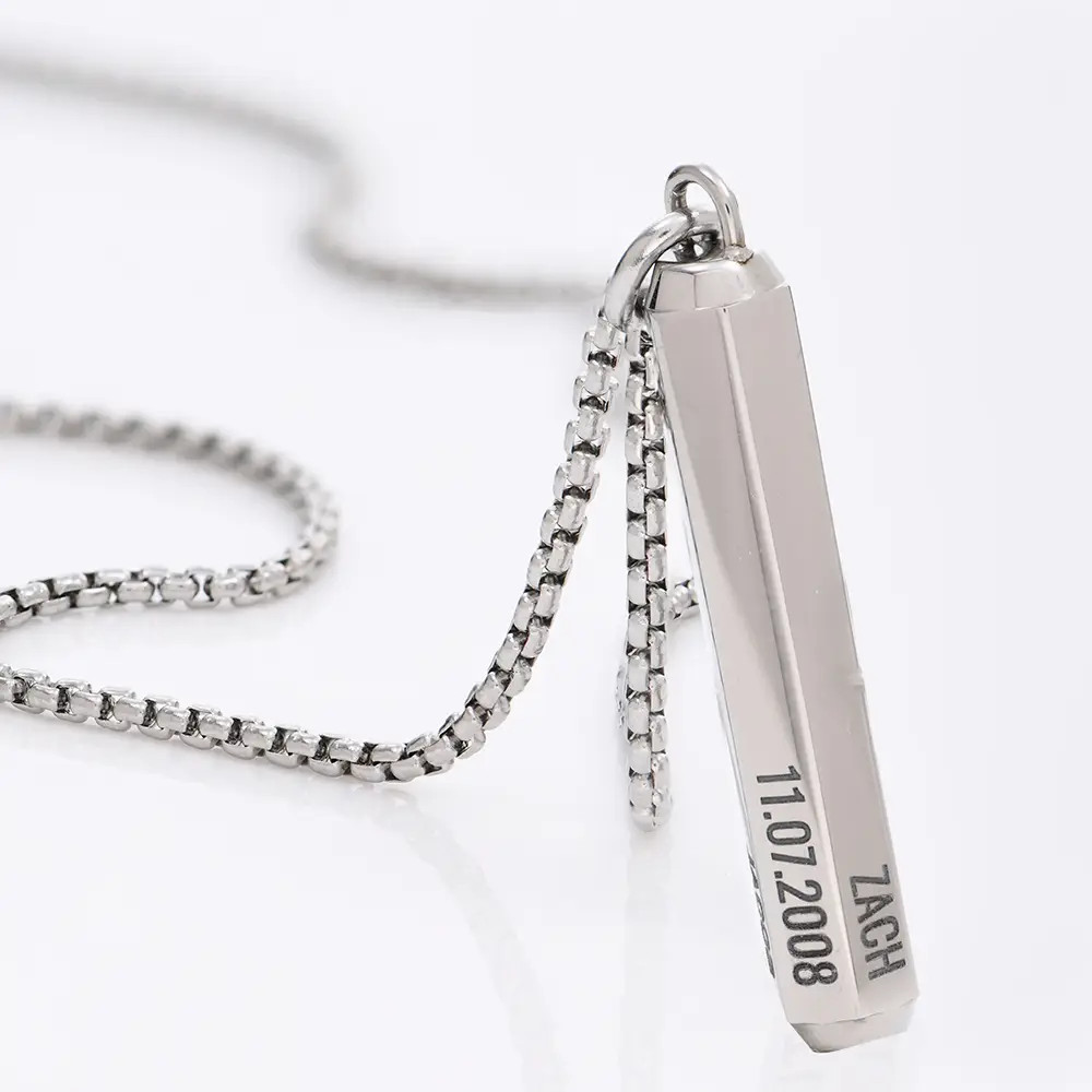 3D Engraved Hexagon Bar Necklace for Men in Stainless Steel | Theo Grace