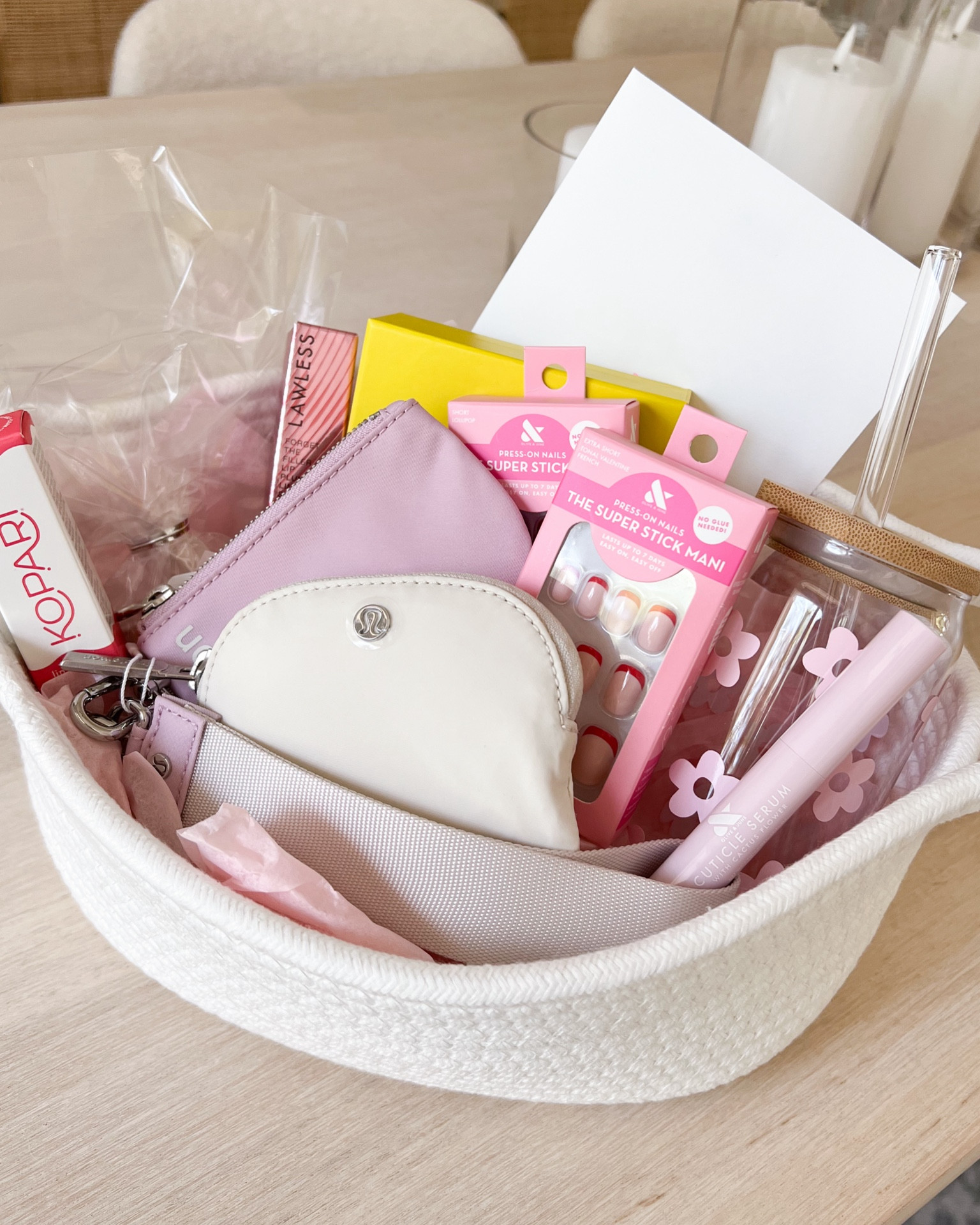 Birthday basket for my sister! 🌸

Lululemon dual pouch wristlet, Kendra Scott mini Elisa necklace, Olive & June cuticle serum, super stick mani, candy salad, Kopari lipgloss, lawless lipgloss, etsy flower glass cup, amazon finds, gifts for her, girly gift ideas, fancythingsblogg

#LTKbeauty #LTKfindsunder100 #LTKfindsunder50