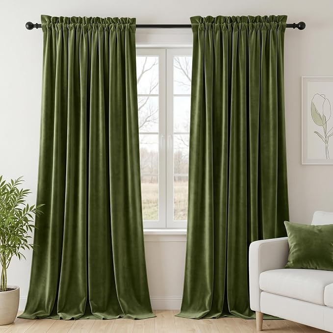 Dchola Olive Green Velvet Curtains for Bedroom Window, Super Soft Vintage Luxury Heavy Drapes, Ro... | Amazon (US)