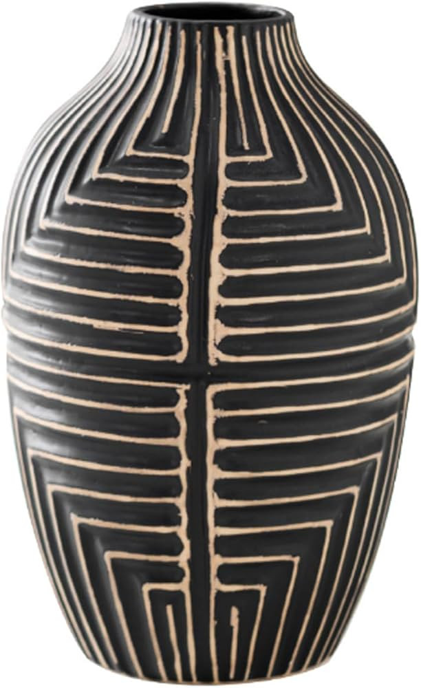 iLure Black Geometric Pattern Vase Hand-Made Ceramic vases Home Decor Modern Decorative Ceramic Decorative Vase, Decorations for Living Room Bedroom Dinning Table Decor, House Warming | Amazon (US)