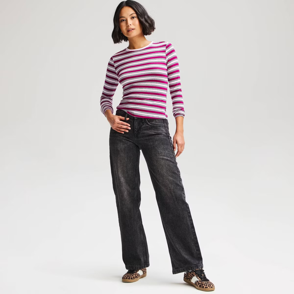 Women's Slim Fit Long Sleeve Crewneck T-Shirt - Wild Fable™ Black M | Target