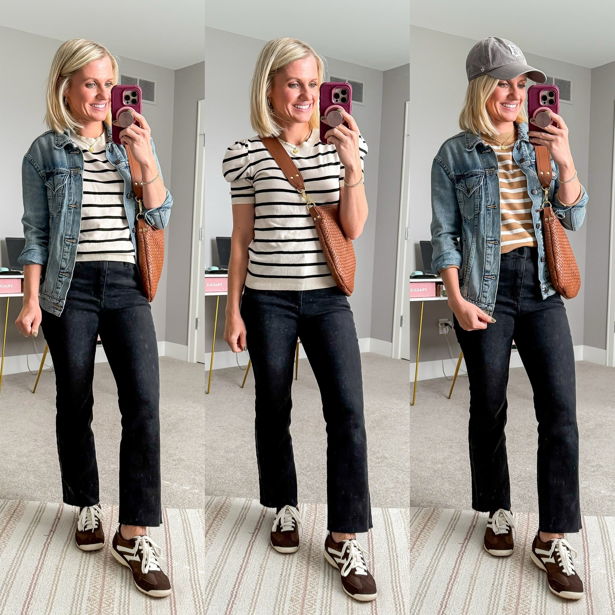Three fall outfits with black pants and brown sneakers. 

#LTKSeasonal #LTKPetite #LTKOver40