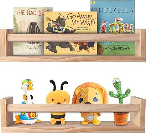 BOMID Wall Bookshelves,Set of 2 Natural Wood Floating Bookshelf,Nursery Shelves,Floating Book She... | Amazon (US)