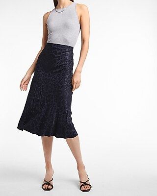 High Waisted Leopard Jacquard Midi Slip Skirt | Express