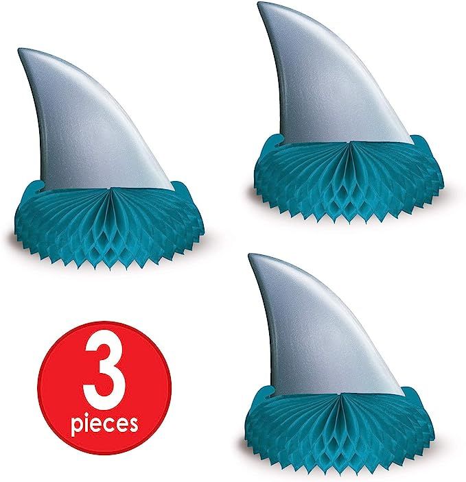 Beistle 3 Piece Shark Theme Party Supplies Birthday Decorations Table Centerpieces, 6.75" x 6.25"... | Amazon (US)