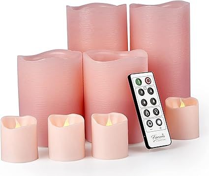 Furora LIGHTING LED Flameless Candles with Remote Control, Pink in Set of 8, Real Wax Battery Ope... | Amazon (US)