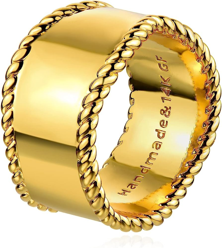 MYEARS Women Ring Gold Band 14K Gold Vacuum Filled Simple Stack Finger Jewelry Gift Size 6-8 | Amazon (US)