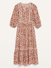 Floral-Print 3/4-Sleeve Tie-Neck Maxi Swing Dress for Women | Old Navy (US)