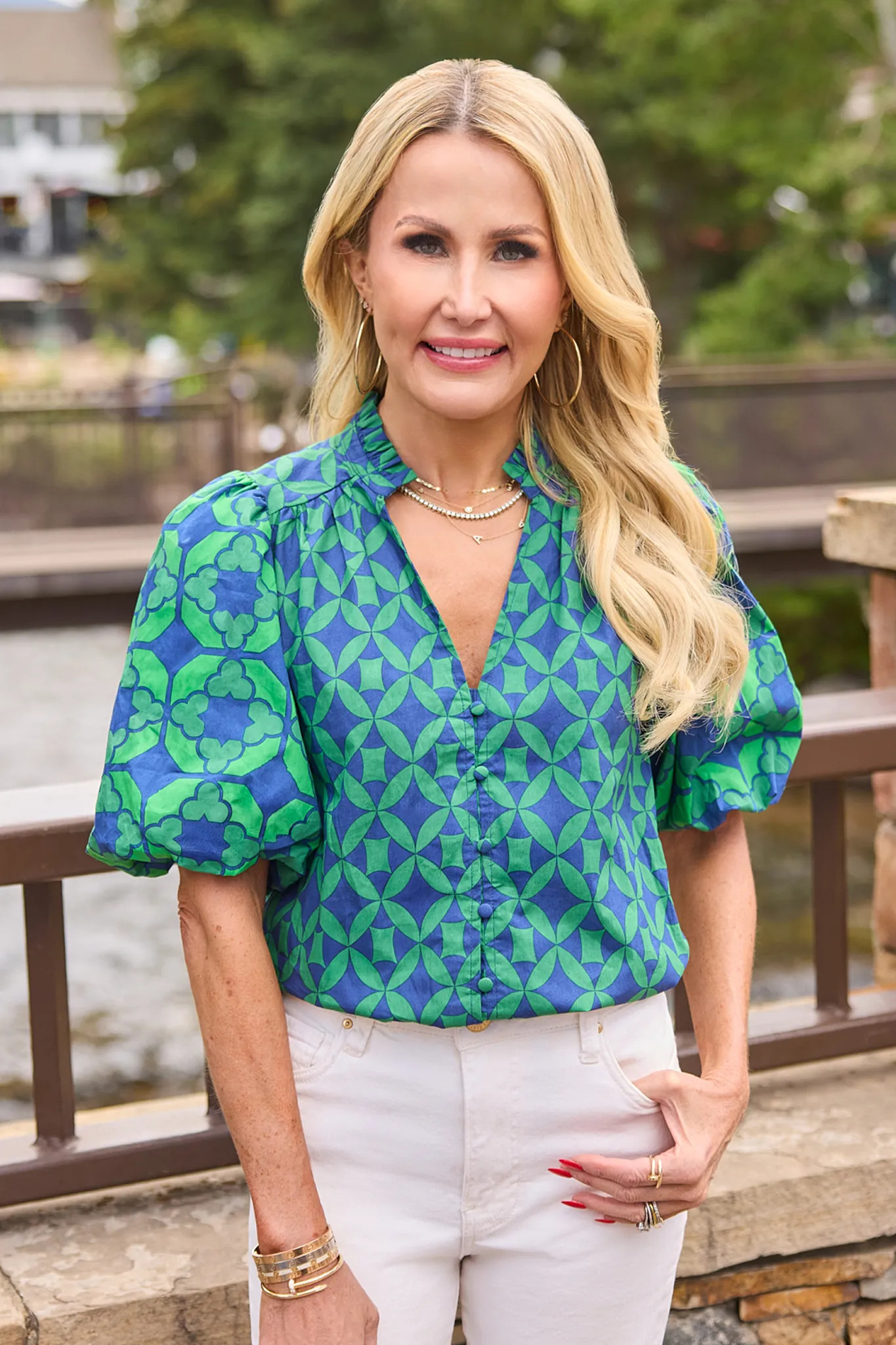 Rebecca Green Printed Puff Sleeve Top | Avara