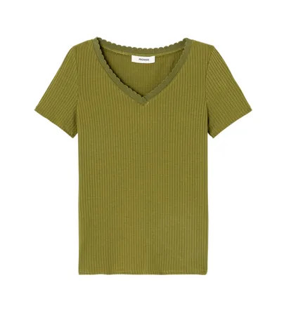 T-shirt col V Femme - Kaki | Promod (FR)