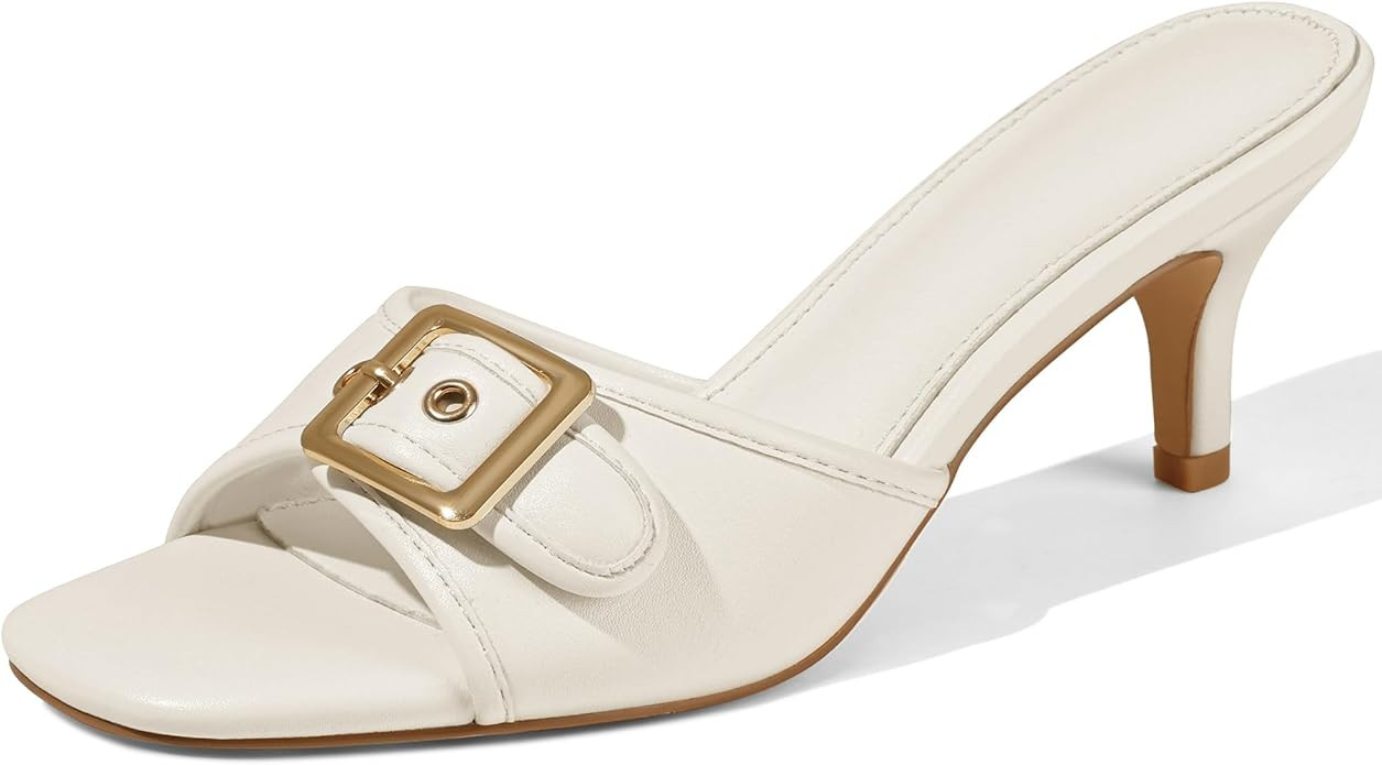 Lovee Cosee Kitten Heels Sandals for Women Square Open Toe Low Heel Slip On Buckle Strap Heeled S... | Amazon (US)