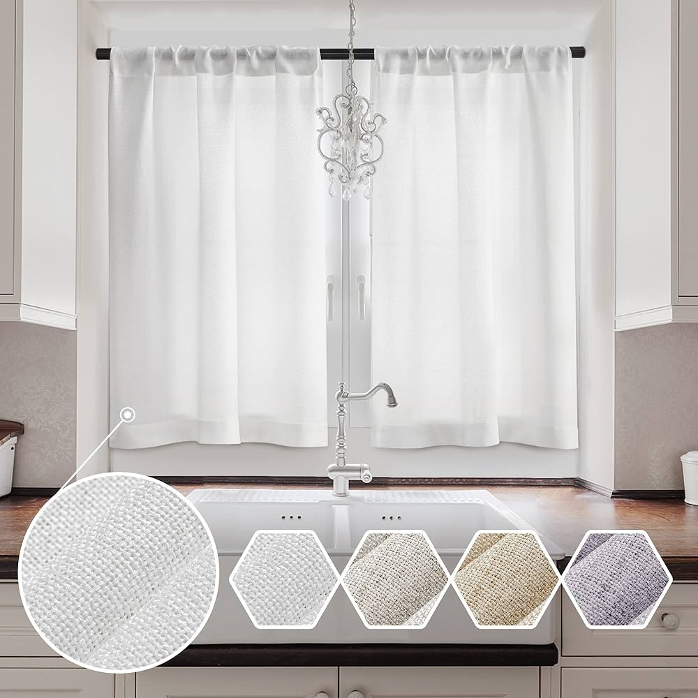 MEETBILY Linen Textured Semi Sheer Kitchen Tiers Curtains 30 Inches Long Small Kitchen Window Cur... | Amazon (US)
